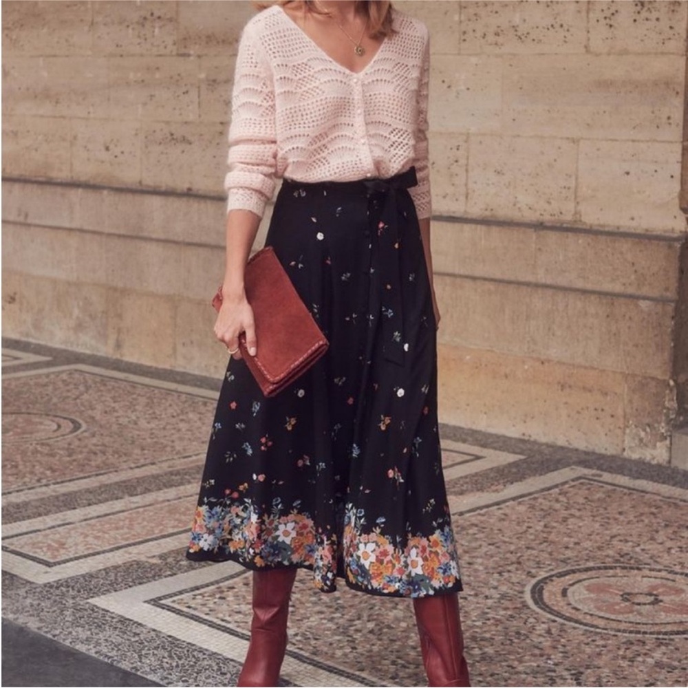 NWT Sezane Bettina Fall Flowers Maxi Skirt Button Up Size 36/4
